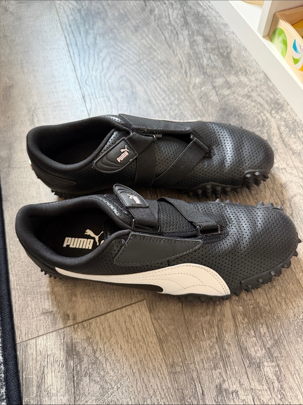 Puma Mostro Black and White Turf Sneakers perf leather